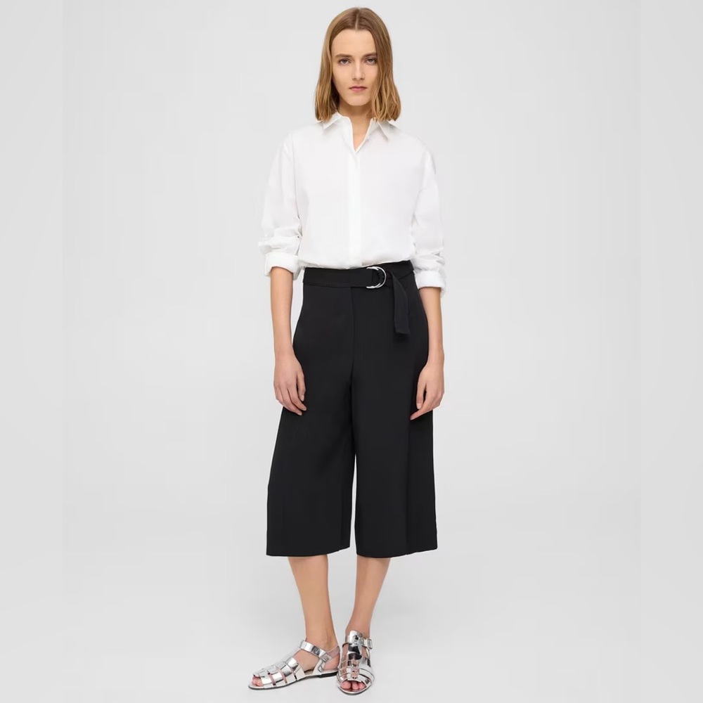 New Theory Women's Belted Culottes Pants Size 4 Black Wide Office Workwear $325